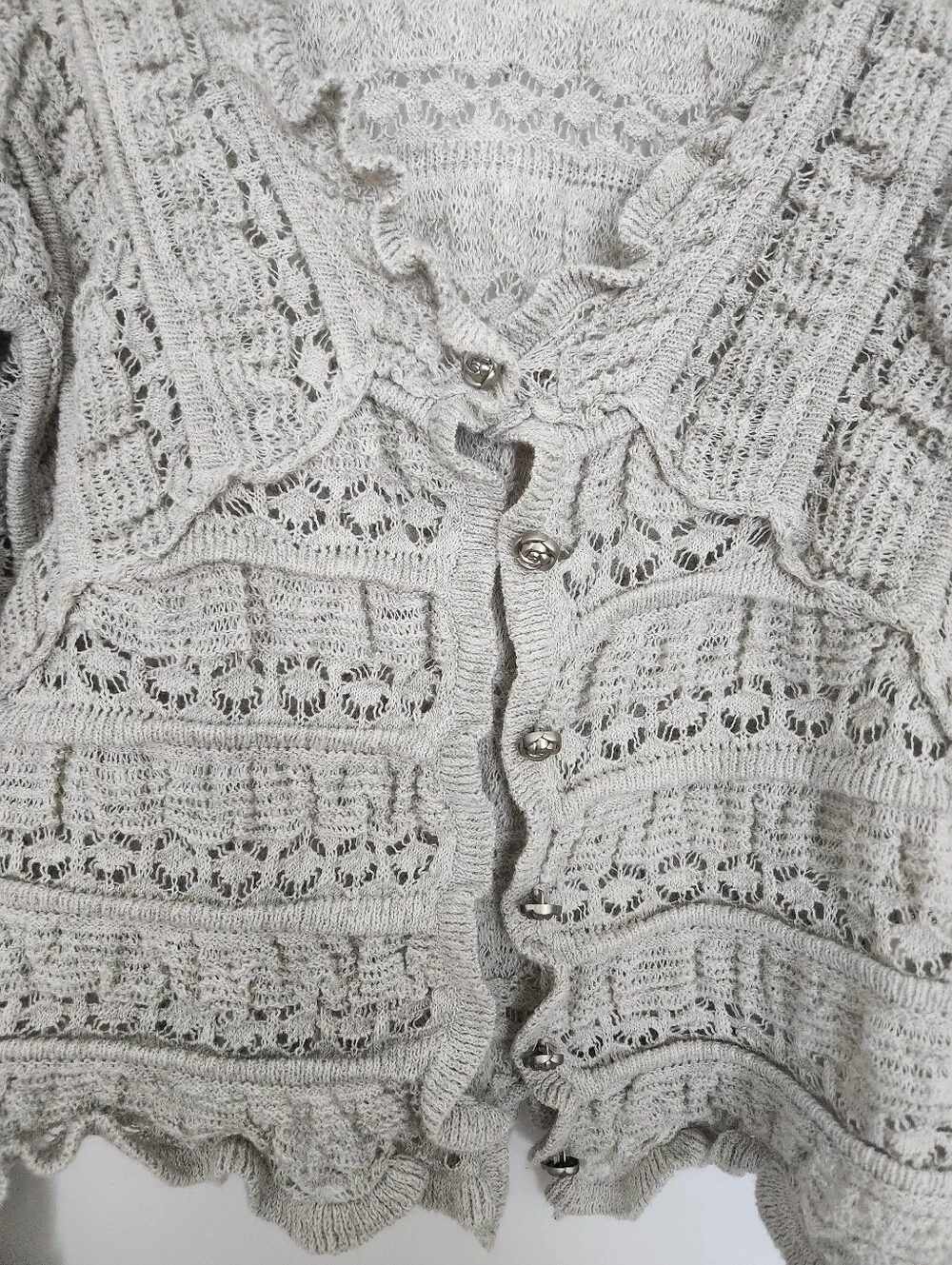 Free People Wild Roses Cardi Cropped Cardigan Sweater Lightweight Grey XS